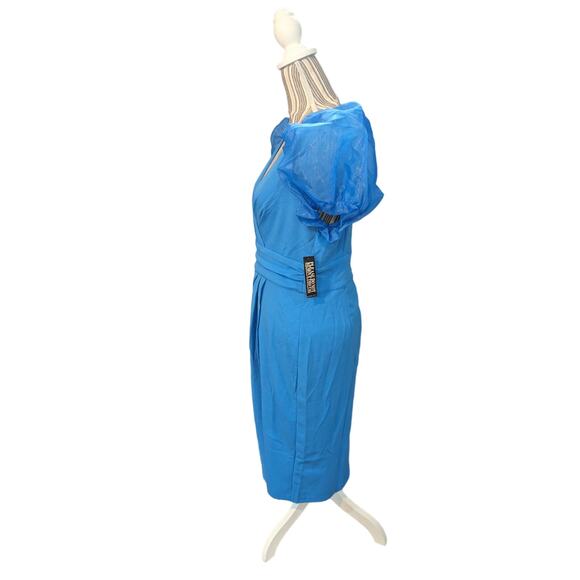 NWT NY&C Mesh Puff Sleeve Faux Wrap Sheath Dress Size M - Picture 4 of 11